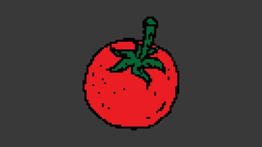 digital pixel art animation black screen with theme of tomato