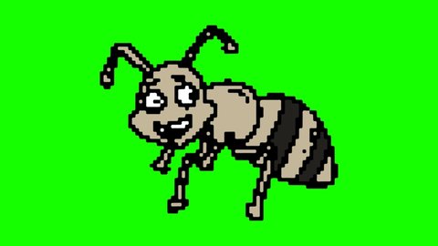 digital pixel art animation green screen with theme of ant
