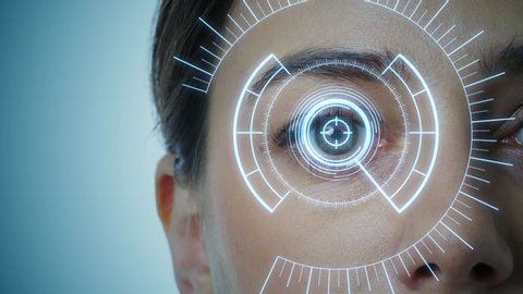 Iris authentication concept. Eye scanning. Smart contact lens.