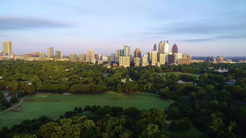 Piedmont Park in Atlanta Georgia GA Drone Skyline Aerial