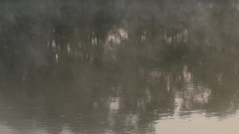 Beautiful foggy landscape video shoot at early morning. Brown color  running river water and soft white clouds of fog over surface of water. Real time full hd video footage.