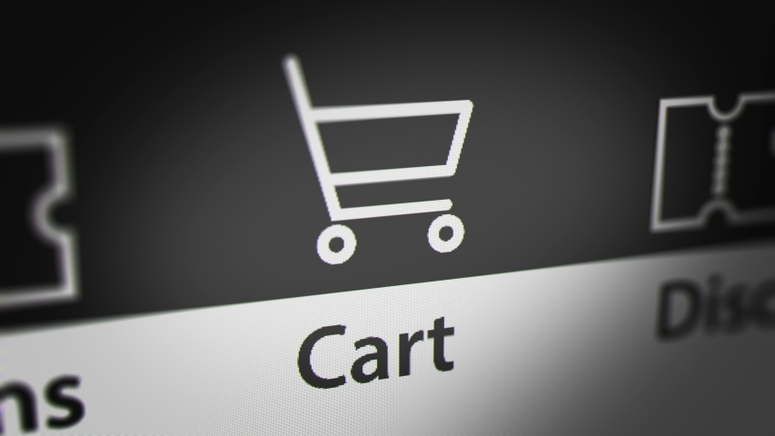 Animation of Adding Items to a Shopping Cart Icon on Computer Screen. Online Shopping Concept. Royalty-Free Stock Footage #1033971884