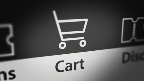 Animation of Adding Items to a Shopping Cart Icon on Computer Screen. Online Shopping Concept.