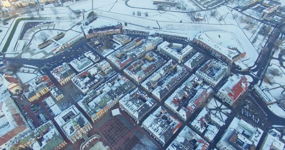 Winter aerial drone view of small town | Shutterstock HD Video #1033975181