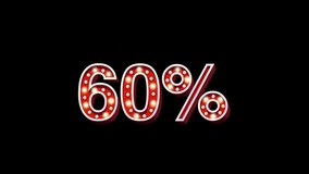Red Sixty Percent Text Loop Animation Marquee on Black Background. Flashing Lights Bulbs Advertising Board. - Powered by Shutterstock - Get 15% off with code: PIKWIZARD15