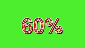 Red Sixty Percent Text Loop Animation Marquee on Green Background. Flashing Lights Bulbs Advertising Board. - Powered by Shutterstock - Get 15% off with code: PIKWIZARD15