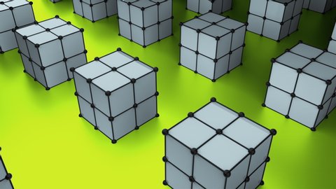 Many 3d rendering cubes with dots are on surface, modern computer generated background, stylish backdrop