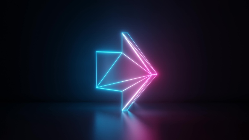 3d rendering glowing blue purple neon laser light with wireframe symbol of right arrow in empty space corner seamless fade animation | Shutterstock HD Video #1033989107
