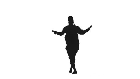black silhouette on white background,girl dancing hip hop,street dancing in a studio,isolated
