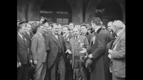 CIRCA 1920s - General Alvaro Obregon visits the Plaza De Constitution and Adolfo de la Huerta escorts him as he takes the oath of office.