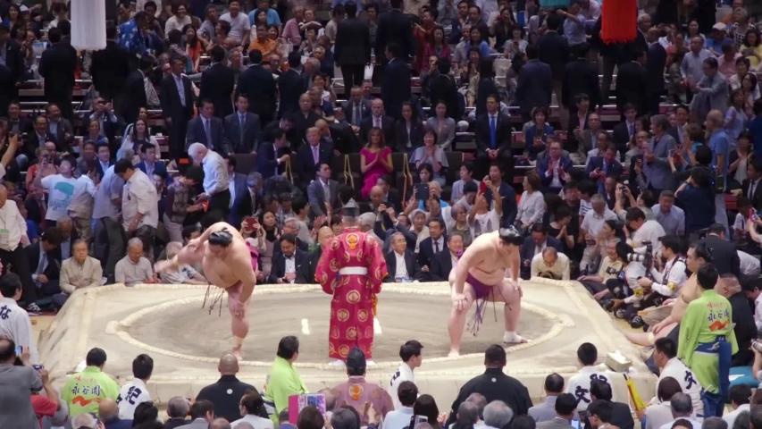 CIRCA 2010s - President Donald Trump and First Lady Melania Trump attend a sumo wrestling match in Japan, 2019
