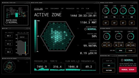 4k animated futuristic nuclear reactor dashboard graphic user interface HUD