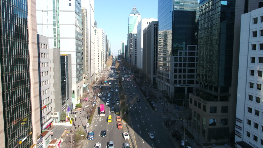 It is an aerial view of buildings and roads in downtown Seoul, Korea. It is the center of locality, economy, and culture.