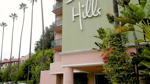 Los Angeles, California / United States - 04 10 2019: Pan up of Beverly Hills Hotel