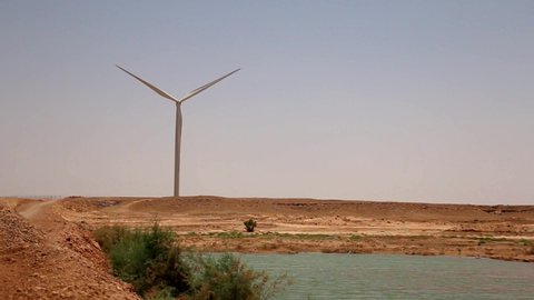 Riyadh / Saudi Arabia - June 1, 2018: A modern windmill in the outskirt of Riyadh, KSA