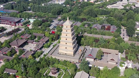 aerial video of xian dayan pagoda, China