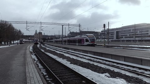 Helsinki, Finland - 03 01 2019: HSL Train Passing by