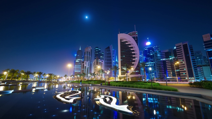 Doha, Qatar - 06 16 2016: 16 June 2016 Time lapse from Sheraton Park showing Doha skyline, Qatar | Shutterstock HD Video #1034054549