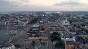 Aerial view of Helsinki skyline. sunset sky and Helsinki city with colorful buildings, Finland.