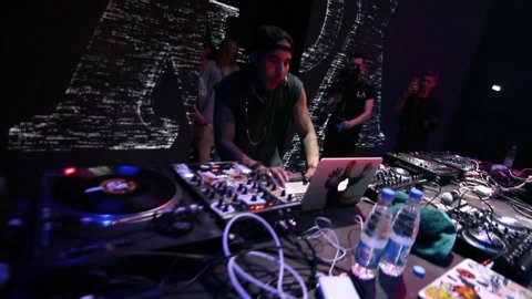 MOSCOW-13 JUNE,2015: Famous edm & trap producer and disc jockey Troy Henry known as Troy Boi performing dj set on stage in Red Club nightclub