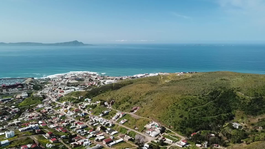 Flyover of a small Mexican town of Baja California