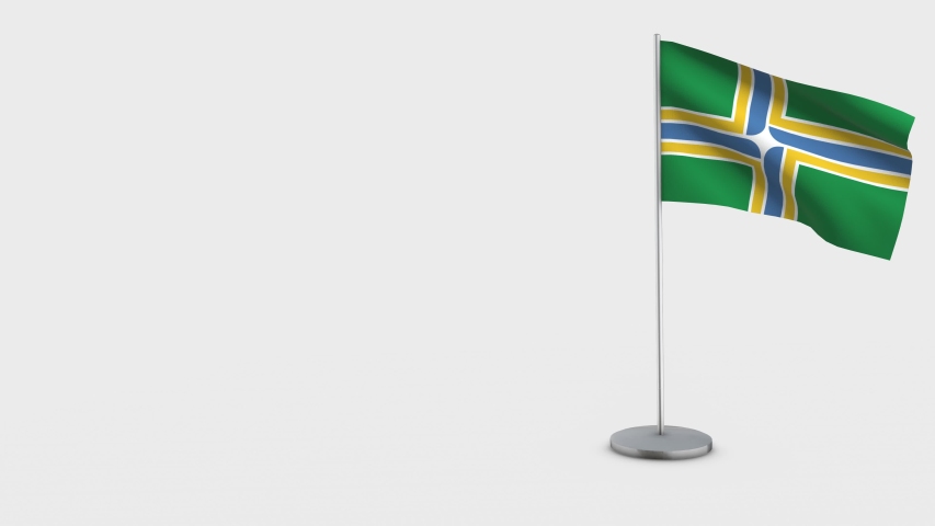 Portland Oregon waving flag animation on Flagpole. Perfect for background with space on the left side.