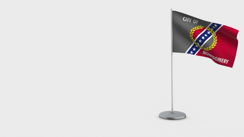 Montgomery Alabama waving flag animation on Flagpole. Perfect for background with space on the left side.