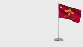 Albuquerque New Mexico waving flag animation on Flagpole. Perfect for background with space on the left side.