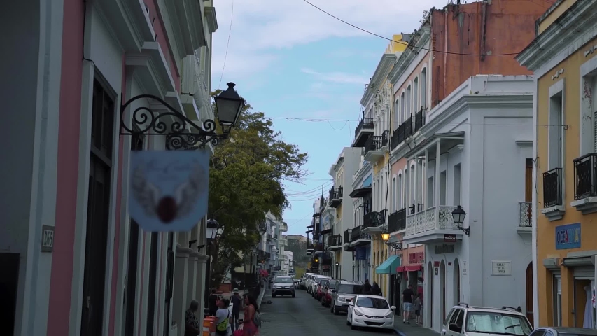 Beautiful colorful and vivid houses and buildings in the center of Old San Juan located in Puerto Rico.
