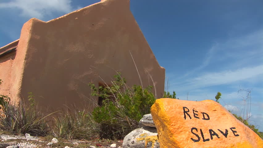 Low angle shot of the Red Slave Huts. Shot on Bonaire, Netherlands Antilles.