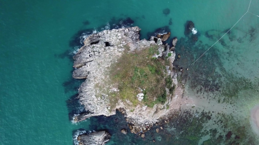Aerial view of Rock Island in istanbul, Turkey, beatiful blue sea 4K drone footage 