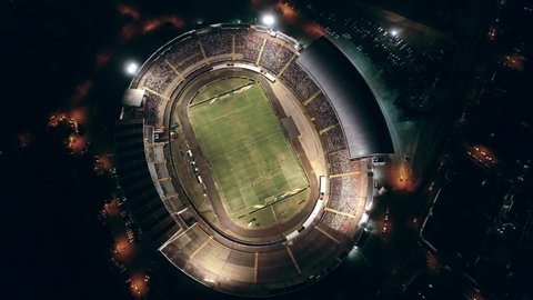 Ribeirão Preto, São Paulo / Brazil - Circa July 2019: Aerial view of Santa Cruz Botafogo Stadium at night.