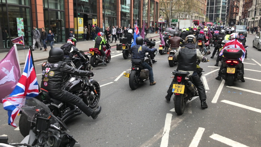 London, United Kingdom (UK) - 04 12 2019: Thousands of motorbikes move through traffic during Rolling Thunder ride