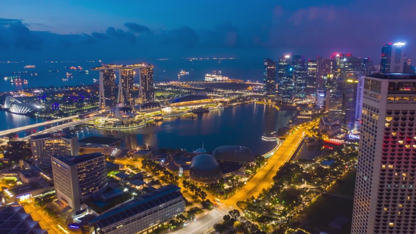 aerial view hyperlapse 4k video of  Singapore City Skyline. Royalty-Free Stock Footage #1034101406