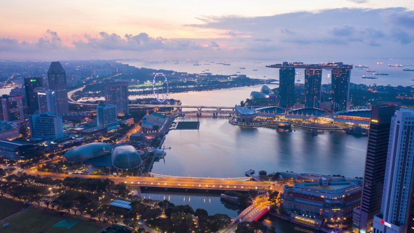 aerial view hyperlapse 4k video of Singapore City Skyline. Royalty-Free Stock Footage #1034101412