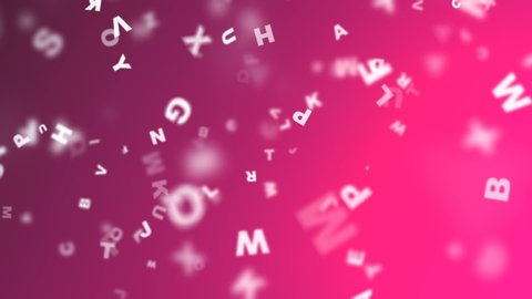Abstract background animation with flying letters. Motion design with bokeh effect. 3d rendering. HD resolution