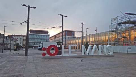 LE MANS, FRANCE - JULY 26, 2019: Le Mans Train Station and Tramway