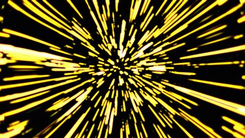 Abstract gold hyperspace jump background. Seamless loop animation. Slow motion neon glowing with starry light. 4k video.