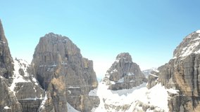 Drone video flying over the beautiful Brenta Dolomites in Trentino, Italy