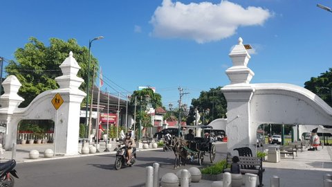 Malioboro Street, Yogyakarta City, Indonesia - April 23, 2019: Malioboro street or Jalan Malioboro, one of the popular street and iconic destination for tourist in Yogyakarta City.