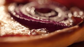 Macro video footage of juicy pizza ingredients