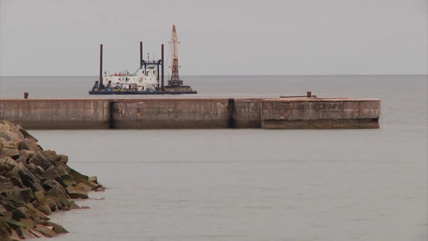 A dredger wide shot in Port Borden, Prince Edward Island, Canada.