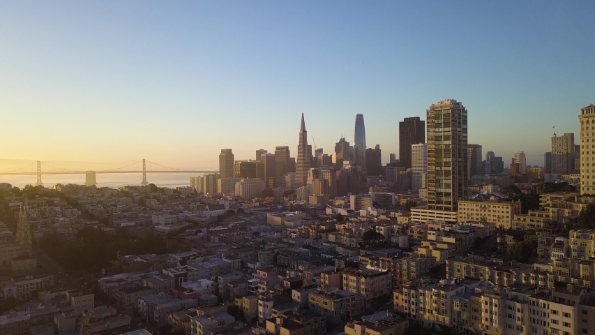 Dolly In While Panning Down in Downtown San Francisco during Sunrise - 4k