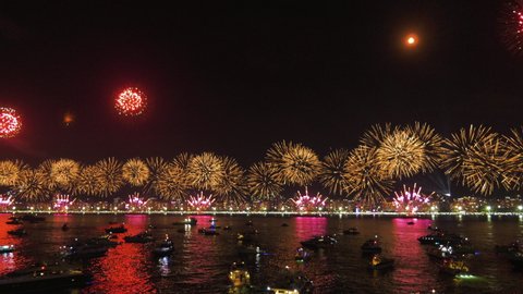Fireworks in Copacabana, Brazil filmed from a ship