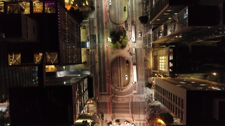 Aerial view of Paulista Avenue, São Paulo, Brazil. Night