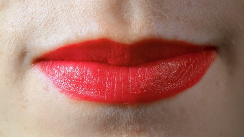 Closeup video of red sensual talking lips