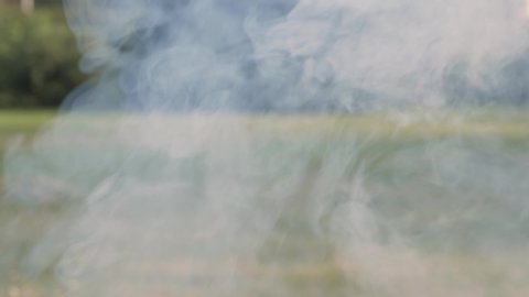 Smoke on green, natural background, close up
