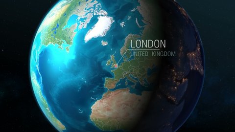 United Kingdom - London - Zooming from space to earth
