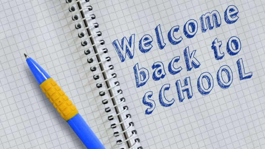 Text Welcome Back to School handwritten on sheet of notebook and animated. Royalty-Free Stock Footage #1034211068