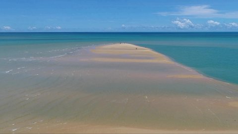 Aerial view of Corumbau Tip, Prado, Bahia, Brazil. Great beach scene. Fantastic landscape. Vacation travel. Travel destination. Paradisiac beach.